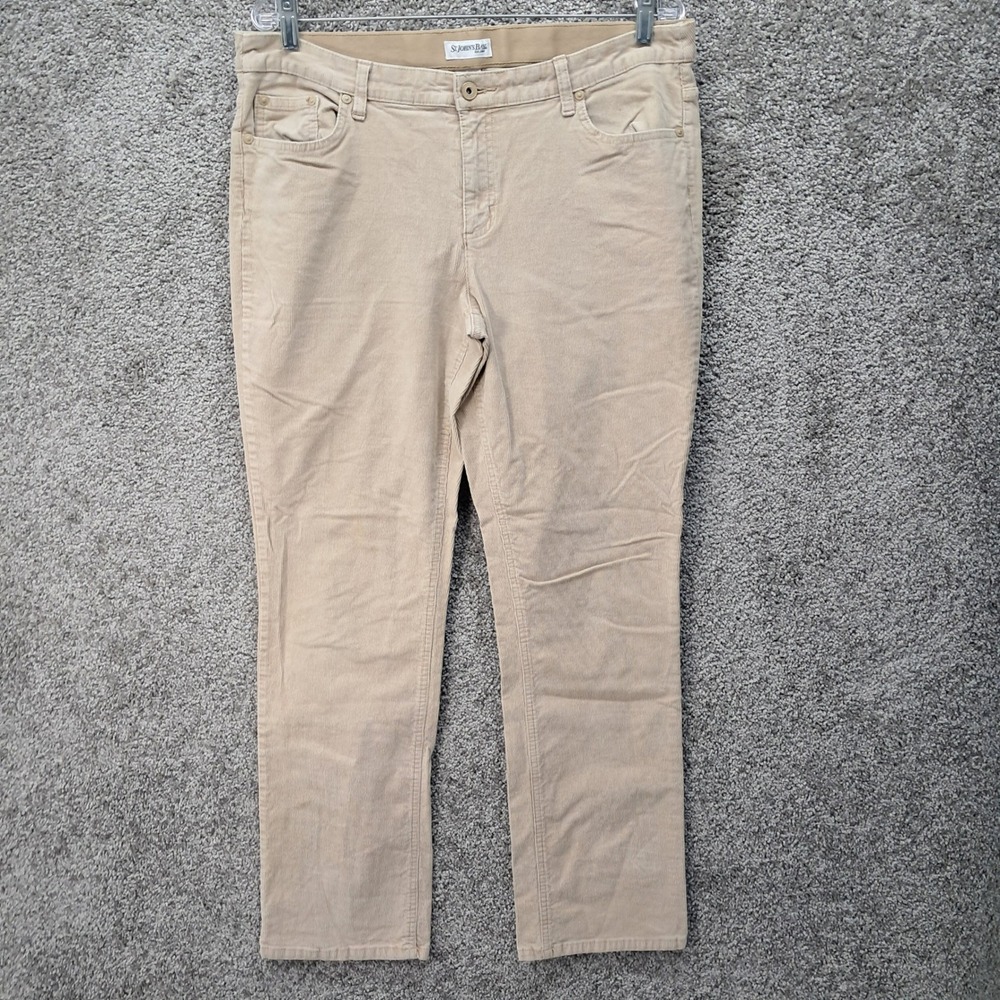 St Johns Bay Womens Tan Corduroy Straight Leg Pants Beige Size 14 SKU 7737